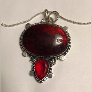 Red Labradorite Garnet Stamped 925 Sterling Silver Necklace